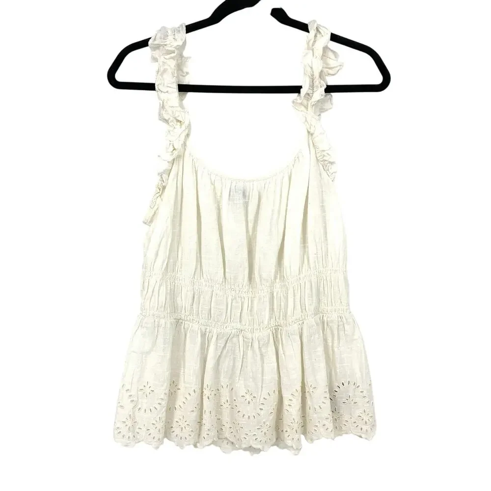 Old Navy Cotton Tank Eyelet Detail Hem Womens Size XLT Cream Ruffle Straps